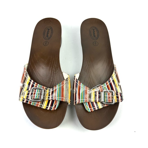 Dr Scholls Advanced Comfort Slides 9 Striped Slip On Sandals Womens Brand New - Picture 2 of 7